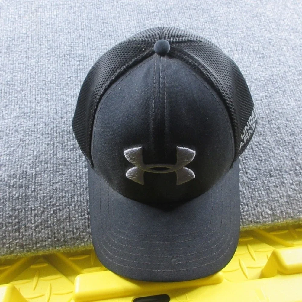 Under Armour Hat Cap Fitted Adult L XL Black Strap Back Mesh Logo Baseball Mens